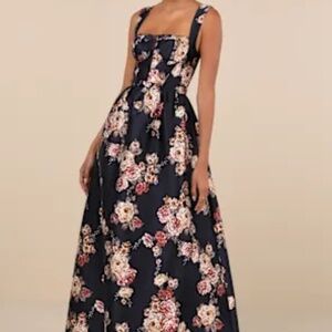 Elegant Pick Navy Blue Floral Sleeveless Bustier Maxi Dress NWT XS